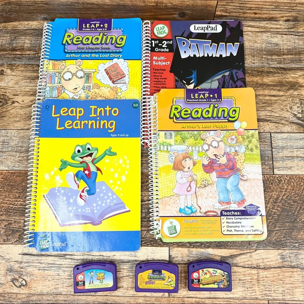 Leap Frog Bundle of 7 Leap Pad Pre-k to Second Grade Spiral Books Cartridges